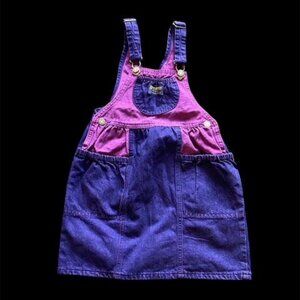 Vintage Oshkosh VESTBAK Girls Acid Wash Purple Pink Skirt Overalls Size 6